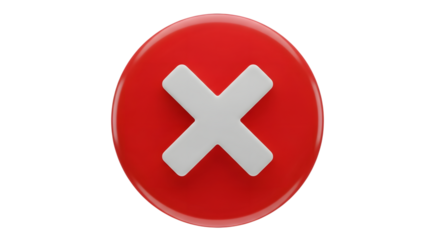 Red oval with white x isolated on transparent background