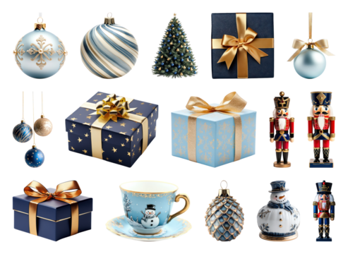 PNG Elegant festive holiday decorations collection, element set on transparent background