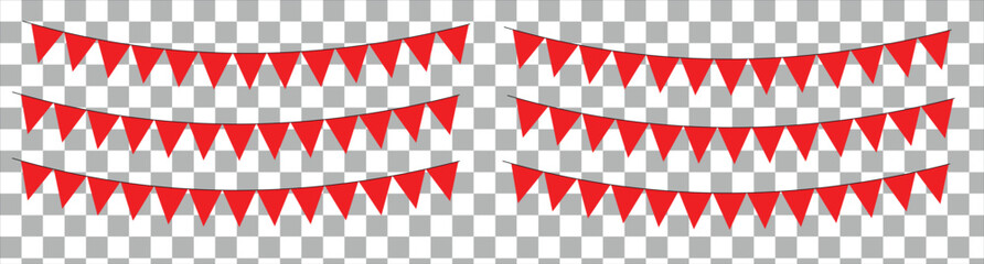 Pure red triangle flags. on a transparent background