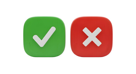 Fototapeta premium Green check mark and red x isolated on transparent background