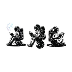 Astronauts Reading a Floating Hologram Book. 