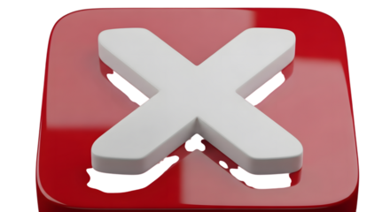 Red square with white x mark isolated on transparent background