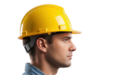 Construction worker wearing yellow hard hat showing detailed concept of worker, construction, hard hat with professional