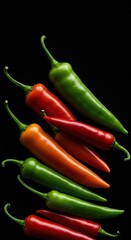 Vibrant collection of fresh, ripe chili peppers displaying various colors and heat levels for culinary use and spice ,green ,pepper ,vibrant