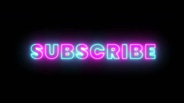 Neon Subscribe Sign with Pink and Cyan Glowing Animation on Black