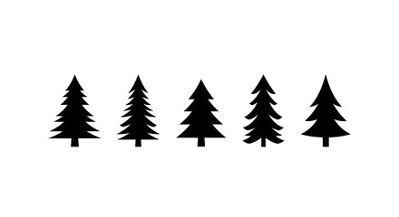 Obraz premium Collection of diverse pine tree silhouettes for nature and winter design projects