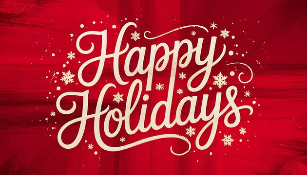 Elegant and festive happy holidays script text with sparkling snowflakes and subtle red background radiating light - Powered by Adobe