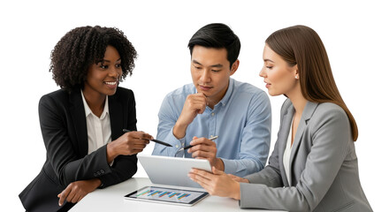 Diverse business team collaborating on digital tablet detailed photography expressing business, meeting, team designed for promotional,