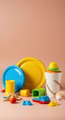 Vibrant collection of summer play items awaiting imaginative adventures under the warm sun, fostering creativity and seasonal fun ,sunshine ,warm ,freedom