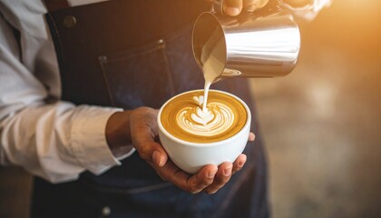 Latte artist pours intricate design