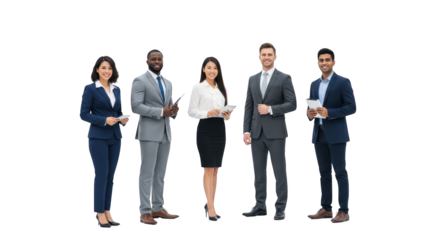 Creative composition of diverse business team standing together smiling (1) focused on business, team, teamwork for