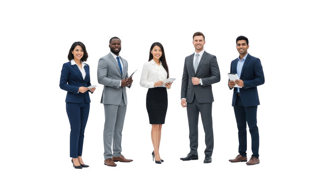 Creative composition of diverse business team standing together smiling (1) focused on business, team, teamwork for