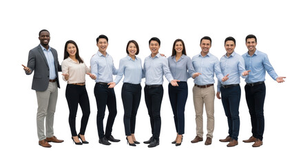 Fototapeta premium Professional diverse business team welcoming you showing team, business, people suitable for corporate presentation, editorial publication,