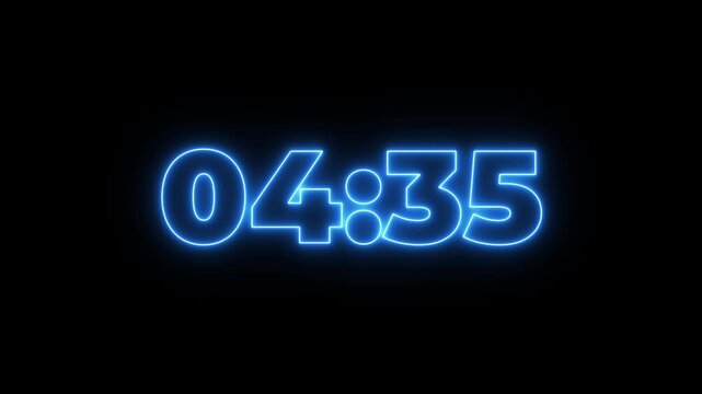 5 minute stopwatch , analog neon clock icon animation .5 minute countdown timer