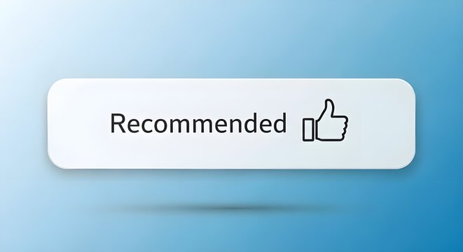 Recommended thumbs up button with shadow on gradient blue background