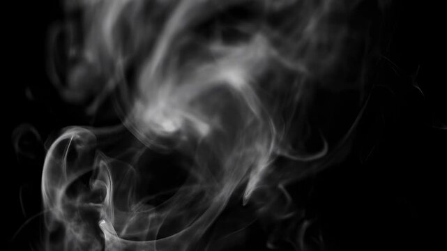 Abstract black and white smoke patterns swirling elegantly against a dark background.