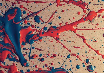 Vibrant colorful paint spills and drips across a flat surface, creating an interesting abstract pattern. A messy yet artistic expression ,paint ,vibrant ,color