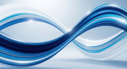 Dynamic blue and white abstract ribbons flowing elegantly with glossy highlights