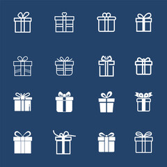 Gift Box icon Silhouettes Set isolated dark blue Background. Simple gift box icon 
