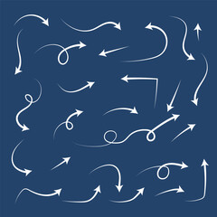 Hand drawn arrow icons set. Sketch arrow design for business plan and education. Circle arrows, rotate arrow, redo process symbol with file