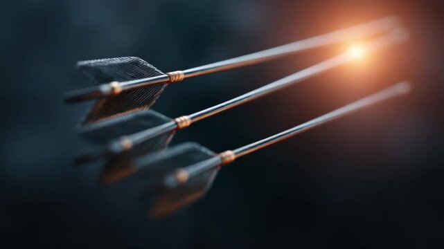 Dynamic Capture of Three Arrows in Flight with Dramatic Lighting and Motion Effects 4k video footage