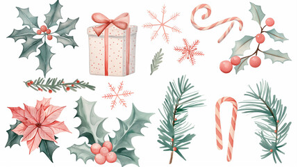 Festive Christmas collection with seamless patterns, clip arts, decorative backgrounds and winter holiday elements