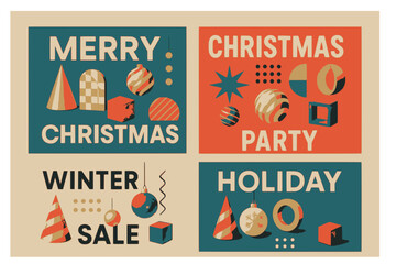 Festive Christmas and Winter Holiday designs with geometric shapes and decorative elements