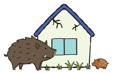 空き家に入り込むイノシシの親子　民家　猪　リフォーム