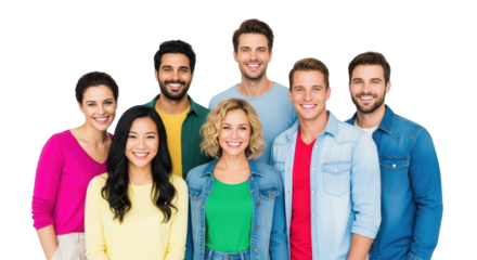 Diverse group of smiling people captured artistically highlighting people, group, diverse ideal for media content, commercial