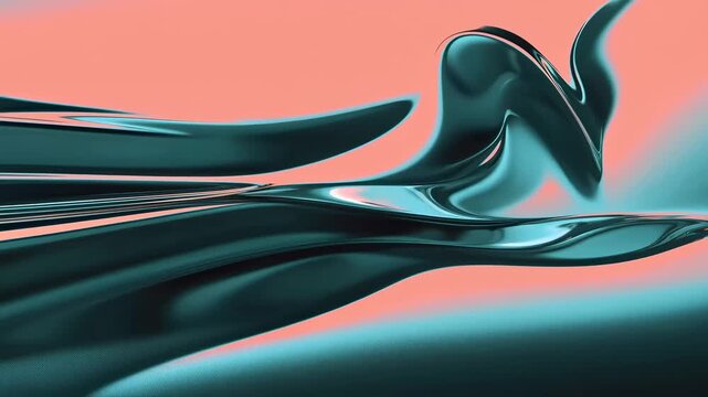 Abstract flowing shapes create a smooth texture against a coral background, emphasizing fluidity and color contrast.