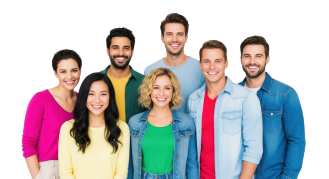 Diverse group of smiling people captured artistically highlighting people, group, diverse ideal for media content, commercial - Powered by Adobe
