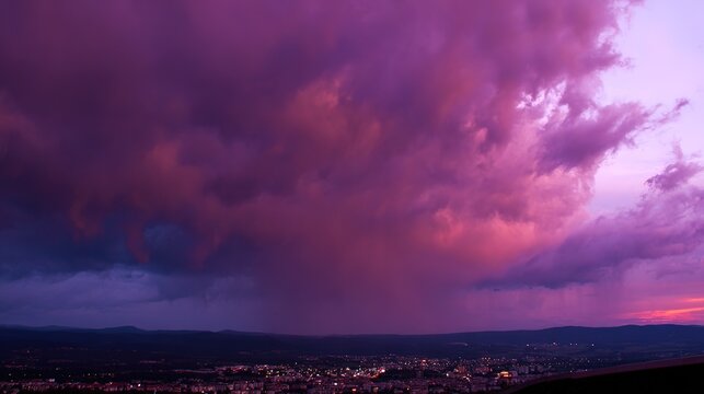 midgard. Dark purple storm clouds gathering before rainfall, dramatic sky formation, natural weather phenomenon. travel magazines, destination branding, designed for travel destination branding.
