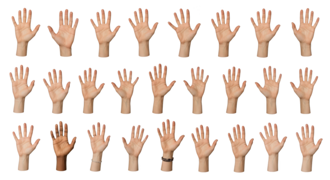 Professional diverse hands raised on white background showing hands, diversity, inclusion suitable for corporate presentation, editorial - Powered by Adobe
