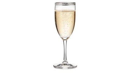 A flute glass filled with champagne, isolated on transparent background