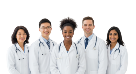 Diverse team of smiling doctors showing detailed concept of doctors, team, healthcare with professional style and
