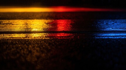 siren. Abstract patterns of emergency vehicle lights reflecting on wet pavement, creating a dramatic visual effect. mobility guides, transit brochures, designed for transport & logistics marketing.