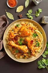 Indian dish chicken biryani with basmati rice