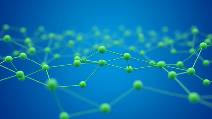 Abstract network of green nodes connected by lines on a blue background