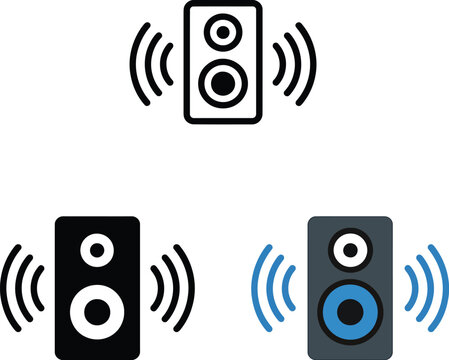 Loudspeaker cabinet icon vector set showing stereo sound wave output system graphic design asset.