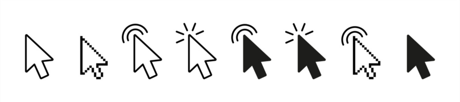 Pointer cursor computer mouse icon set. Finger cursor, arrow click sign. Vector 10 eps.