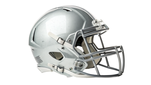 Silver american football helmet with face mask, isolated on transparent background - Powered by Adobe