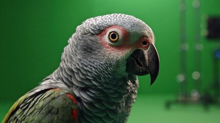 Fototapeta premium Studio Shot of a Parrot in Front of a Green Screen Ready for Editing