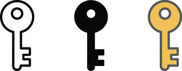Three different styles of security keys presented as icons for lock and unlock functions