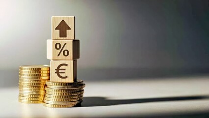 Euro Currency Growth Percentage Profit Golden Coins Investment Success Concept