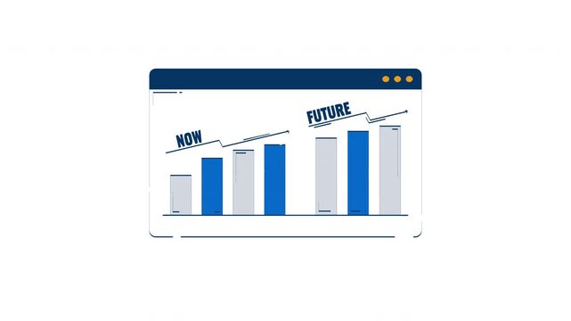 Future growth comparison graph 2D object doodle animation. Prediction analytics report. Bar chart increase web window animated flat element isolated on white background. Cartoon 4K video drawing
