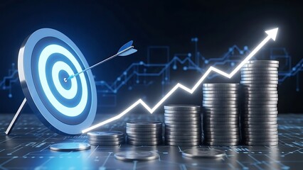 Financial Target Achievement, Growth Concept with Arrow and Coins