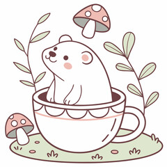 Whimsy Woods colored Polar bear with a Content touch, placed in a Fairy forest theme and styled with in a teacup