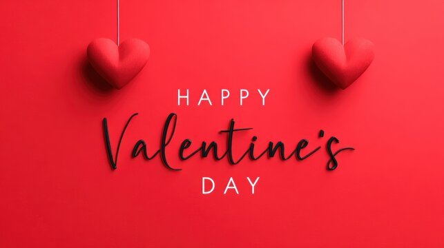 Happy Valentine's Day greeting with red hearts on a vibrant red background