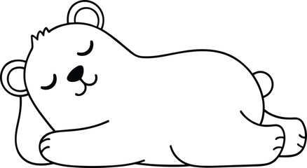 Cute Sleeping Bear Line Art – Isolated on Transparent Background Adorable Cartoon Animal Outline