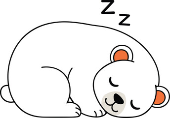 Cute Sleeping White Bear Cartoon Curled Up with ZZZ Sign in Adorable Calm Vector Style
